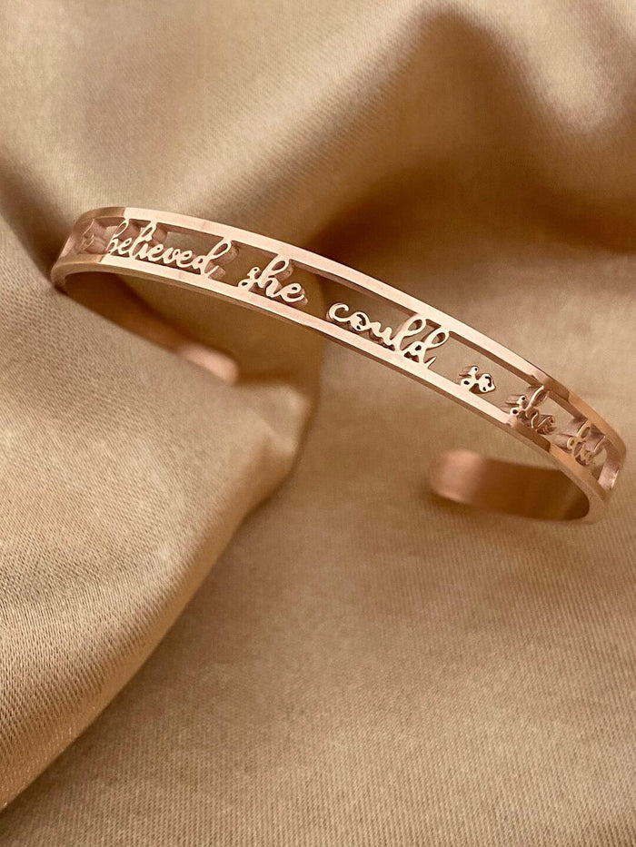SHE BELIEVED SHE COULD, SO SHE DID Mantra Rose Gold Cuff Bracelet