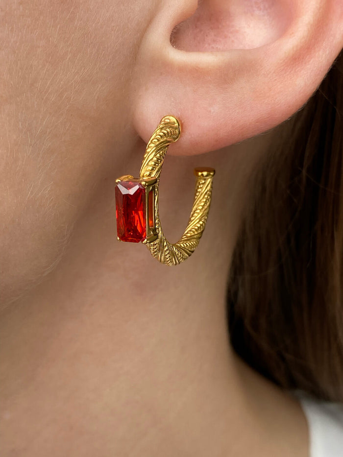 ATHALIA GOLD Ruby Crystal Earrings