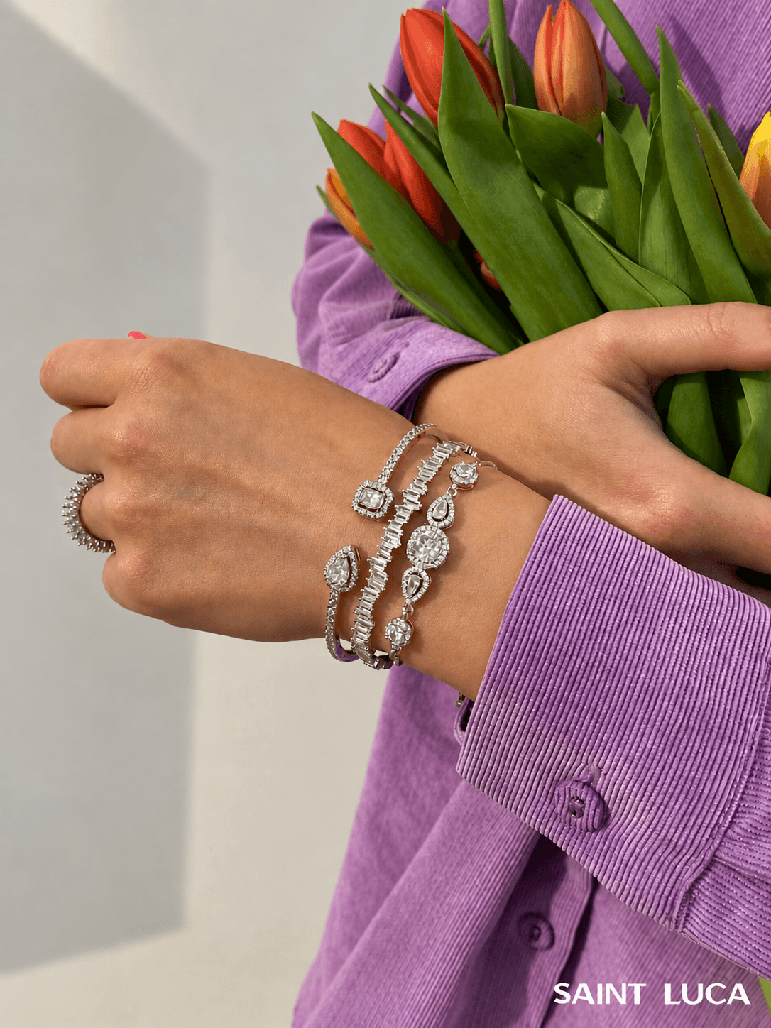 Saint Luca Pave Diamante Triple Silver Set