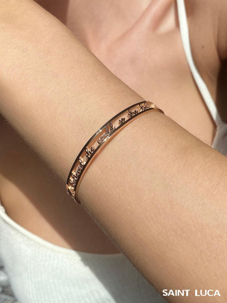 SHE BELIEVED SHE COULD, SO SHE DID Mantra Rose Gold Cuff Bracelet - Saint Luca Jewelry