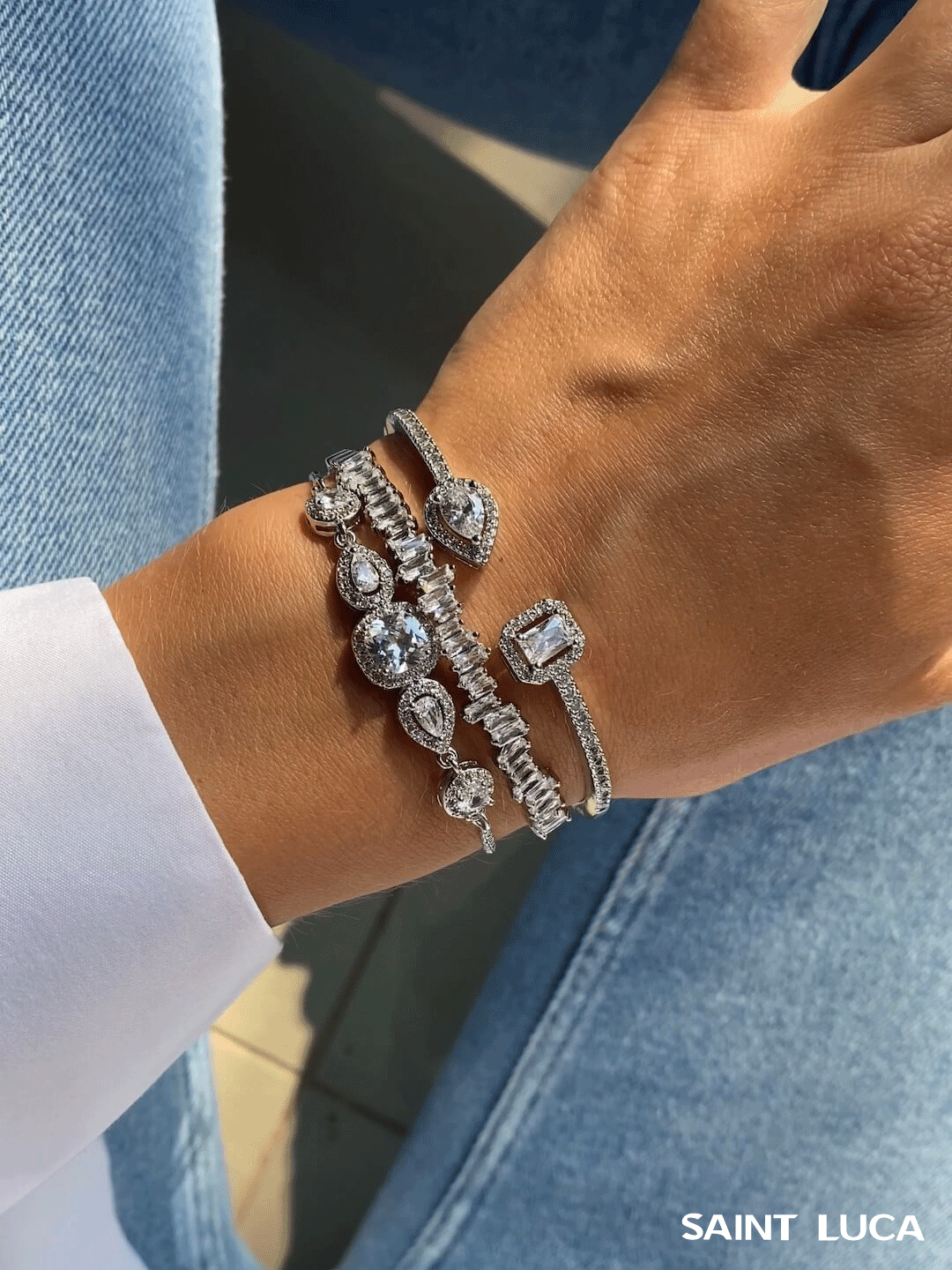 Saint Luca Pave Diamante Triple Silver Set - Saint Luca Jewelry