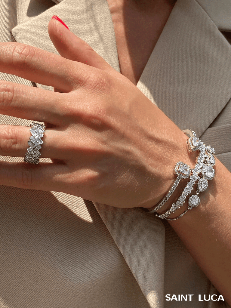 Saint Luca Pave Diamante Triple Silver Set - Saint Luca Jewelry