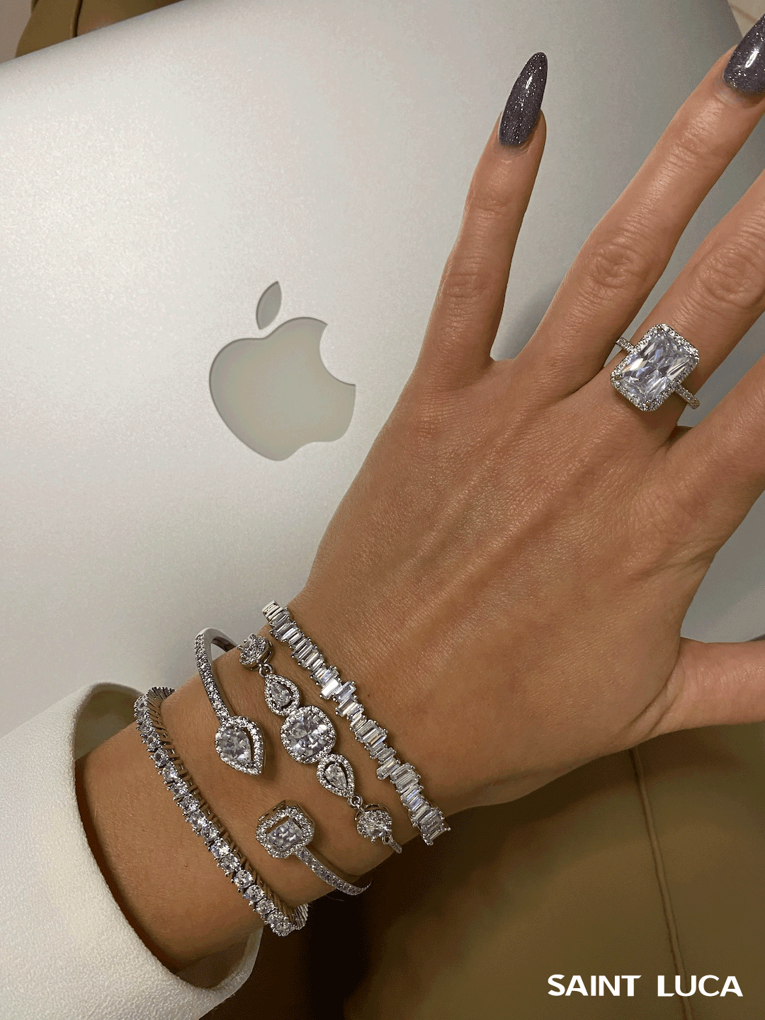 Saint Luca Pave Diamante Triple Silver Set - Saint Luca Jewelry