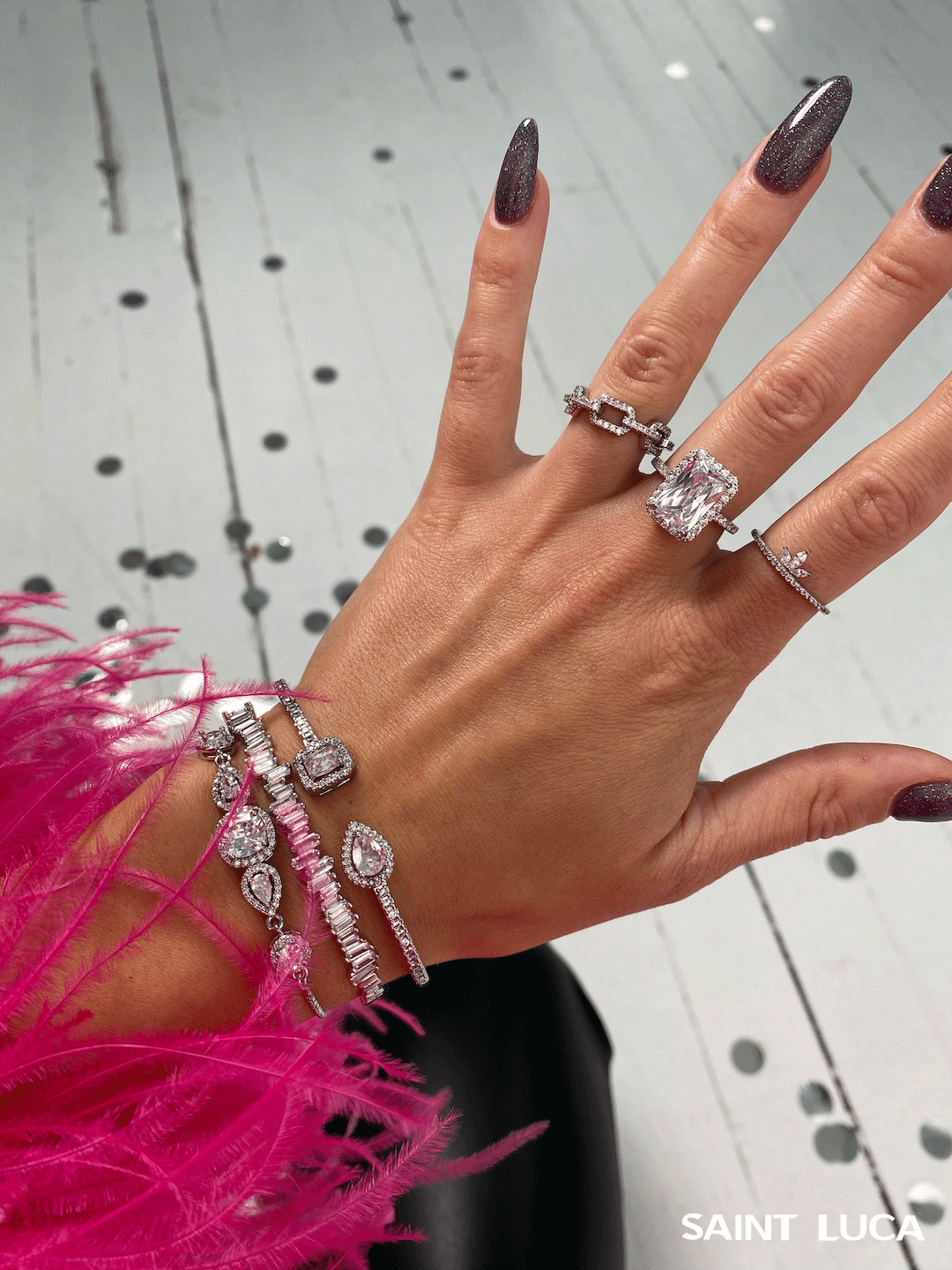 Saint Luca Pave Diamante Triple Silver Set - Saint Luca Jewelry