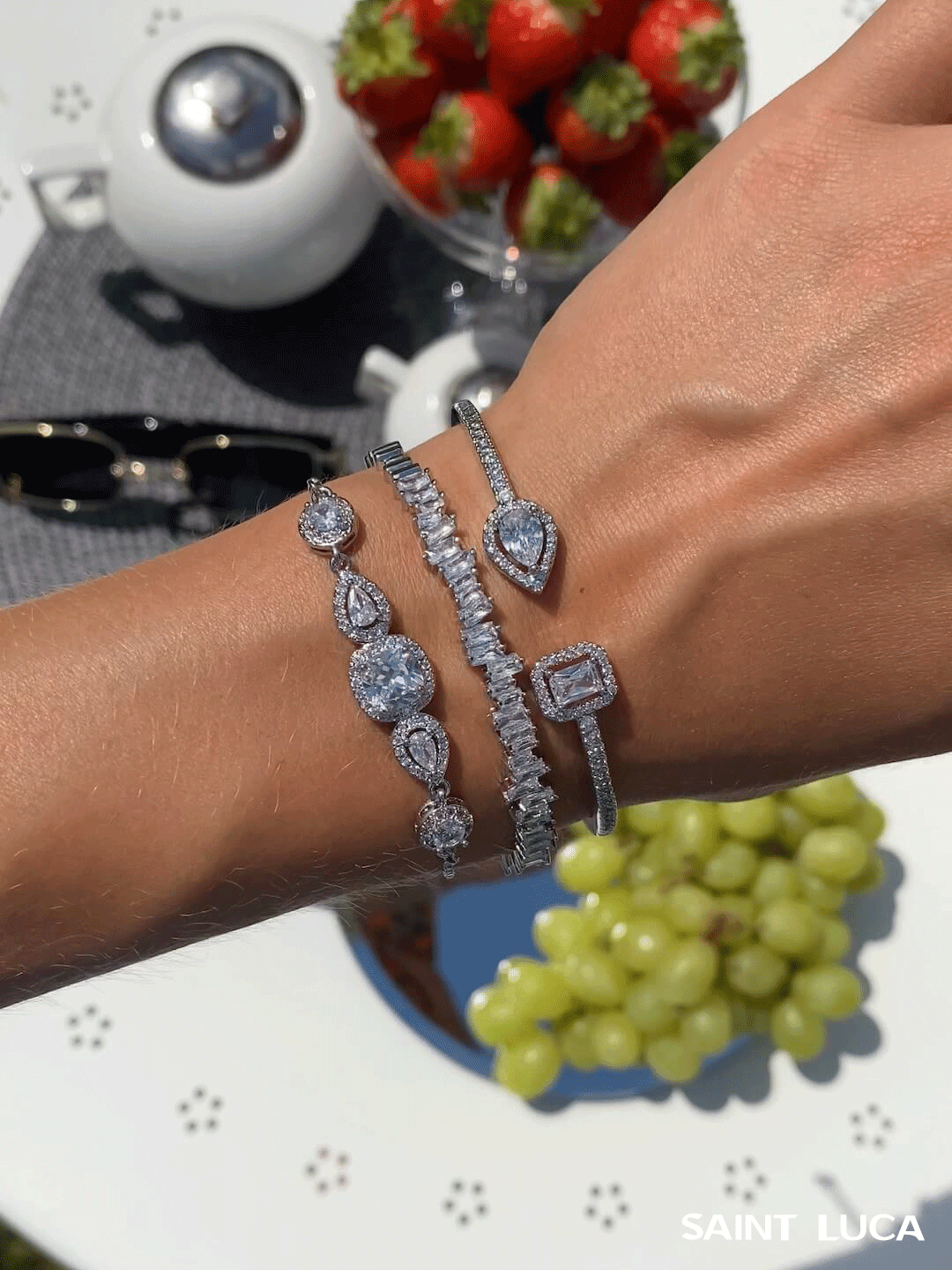 Saint Luca Pave Diamante Triple Silver Set - Saint Luca Jewelry