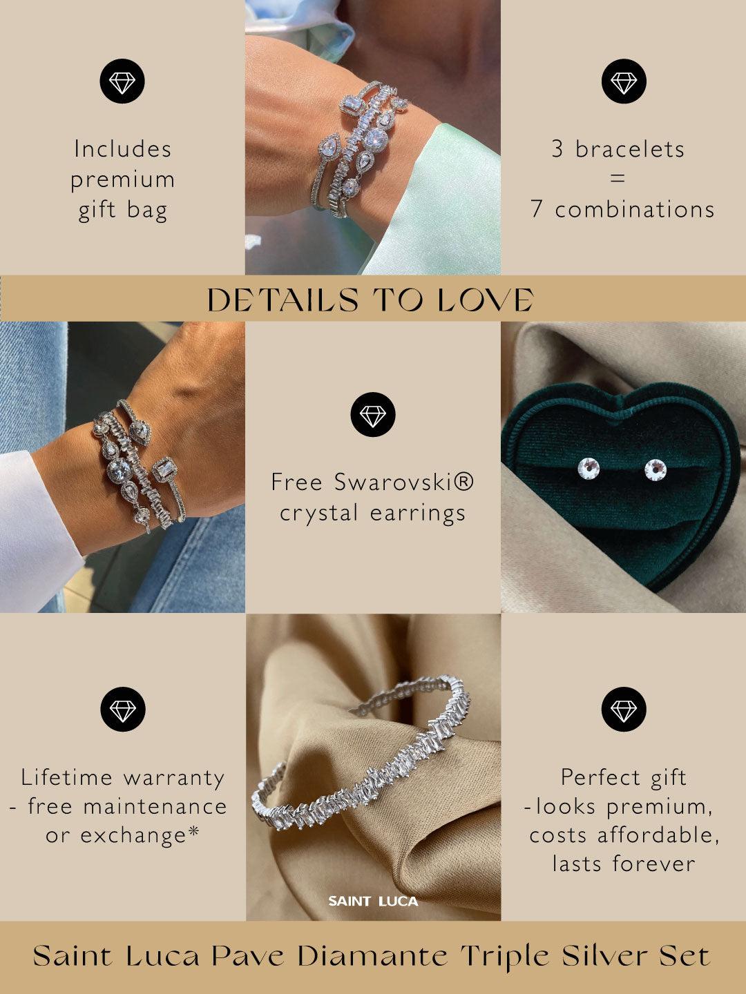 Saint Luca Pave Diamante Triple Silver Set - Saint Luca Jewelry