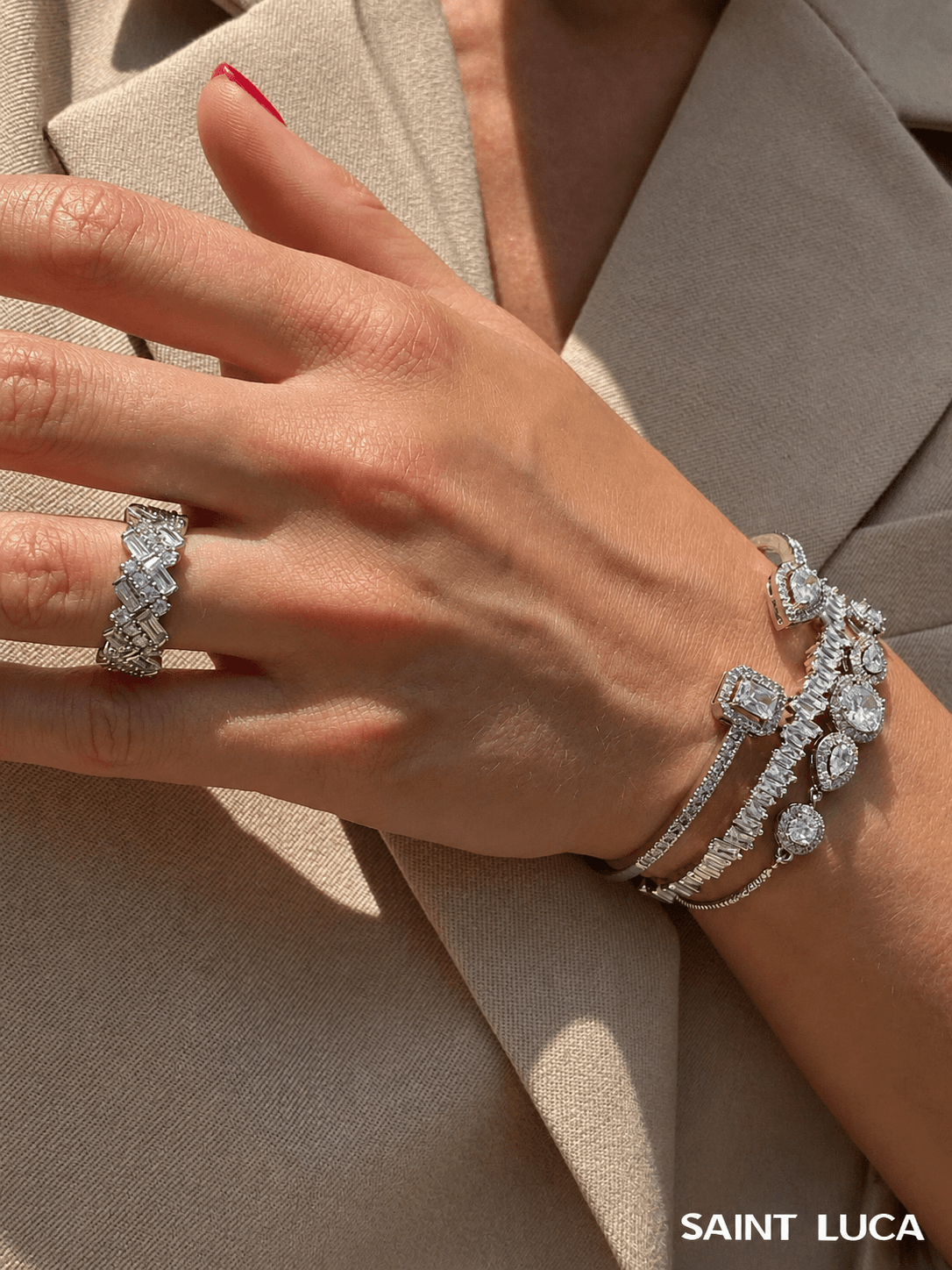 Saint Luca Pave Diamante Triple Silver Set