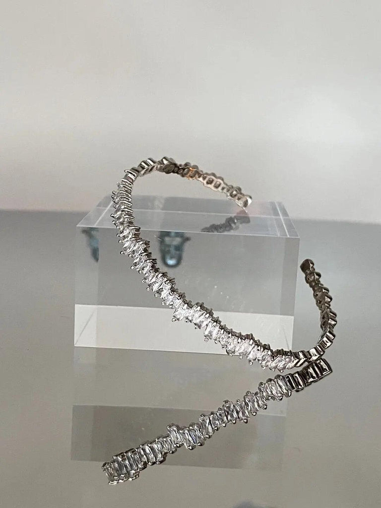 TIFFANY SILVER Baguette Cubic Crystal Cuff - Saint Luca Jewelry