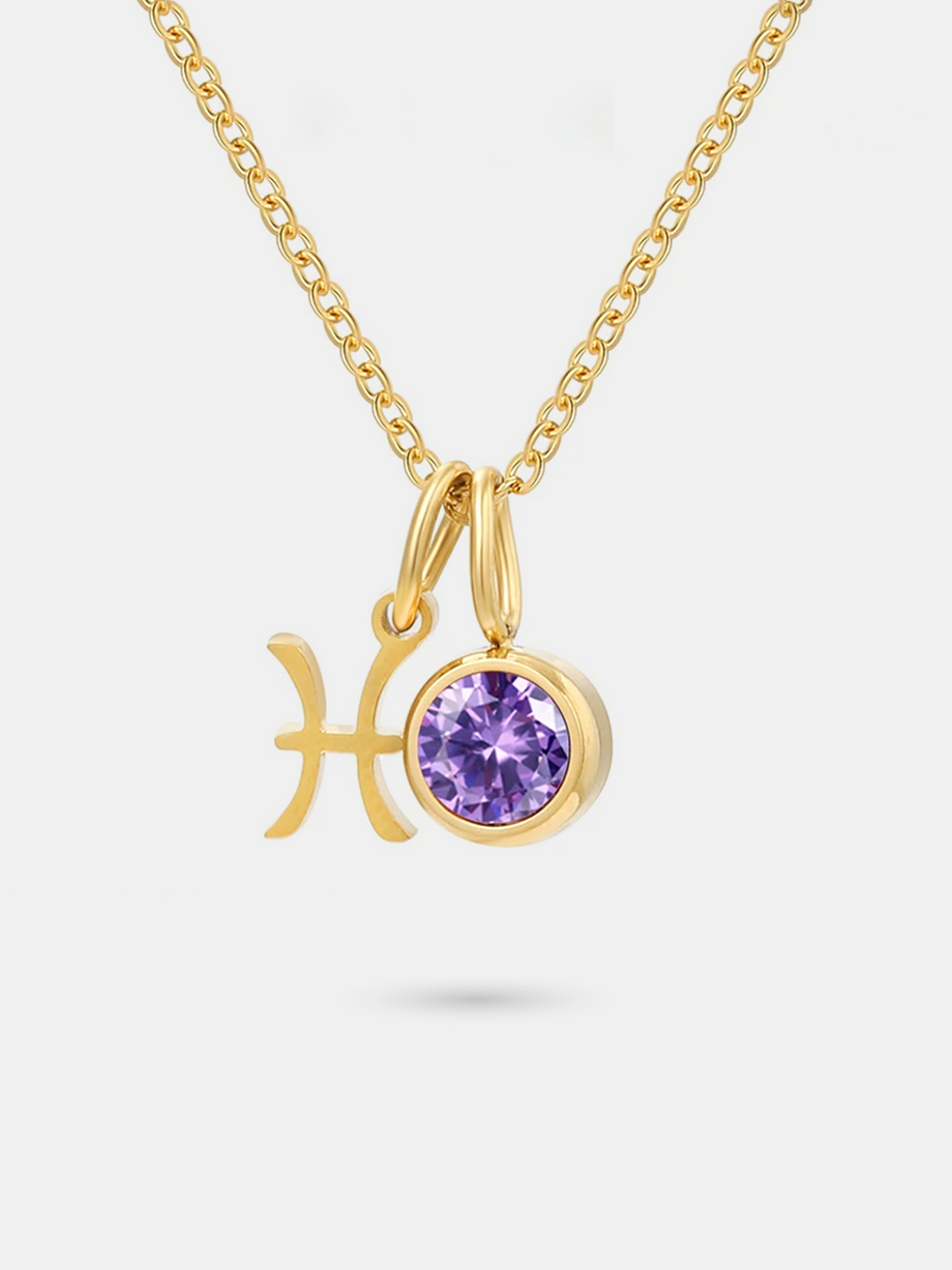 Viola Gold Pisces Zodiac Birthstone Necklace