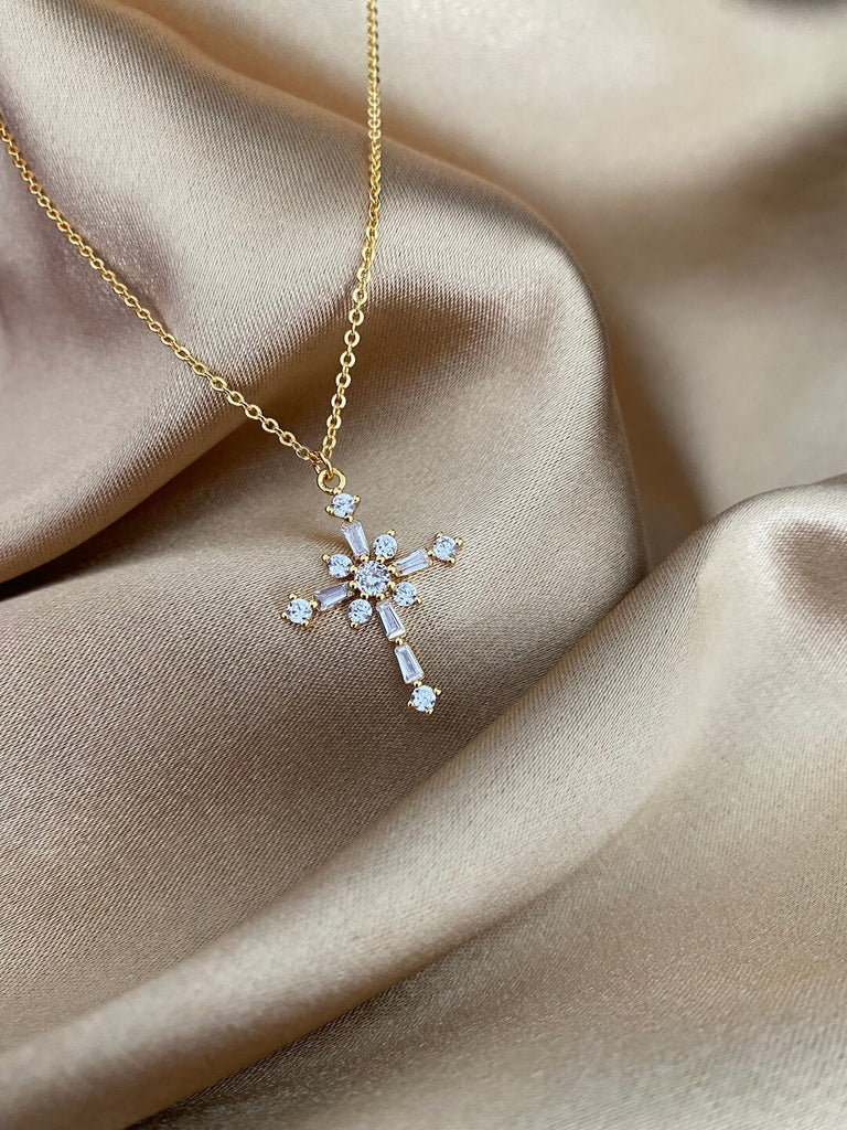 MASSARO Gold Crystal Cross Necklace - Saint Luca Jewelry