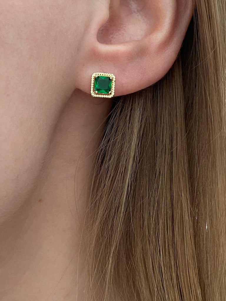 CHRISTELLE GOLD Emerald Crystal Stud Earrings - Saint Luca Jewelry