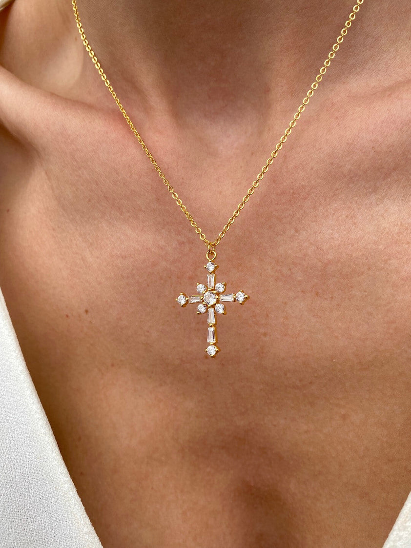 Sterling Silver Swarovski Crystal Cross Necklace | CharmsToTreasure |  CharmsToTreasure