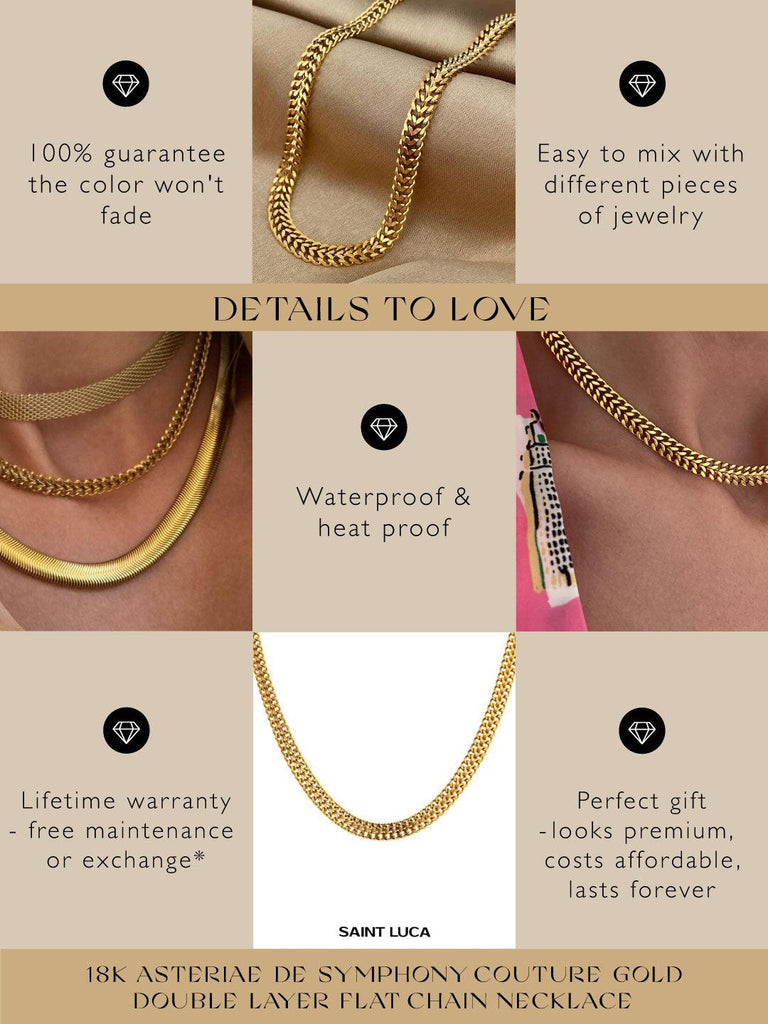 18K ASTERIAE de Symphony Couture Gold Double Layer Flat Chain Necklace - Saint Luca Jewelry