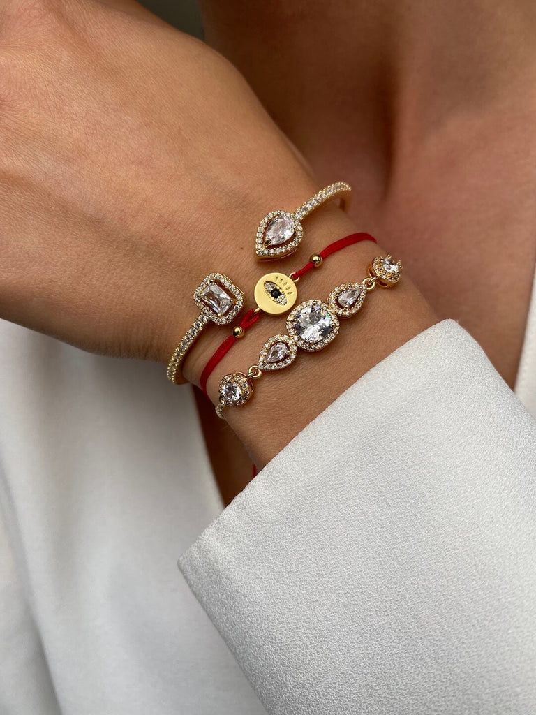 TERESA DE ESSENTIAL SCARLET DIAMONTE Gold With Red String Evil Eye Charm Bracelet - Saint Luca Jewelry
