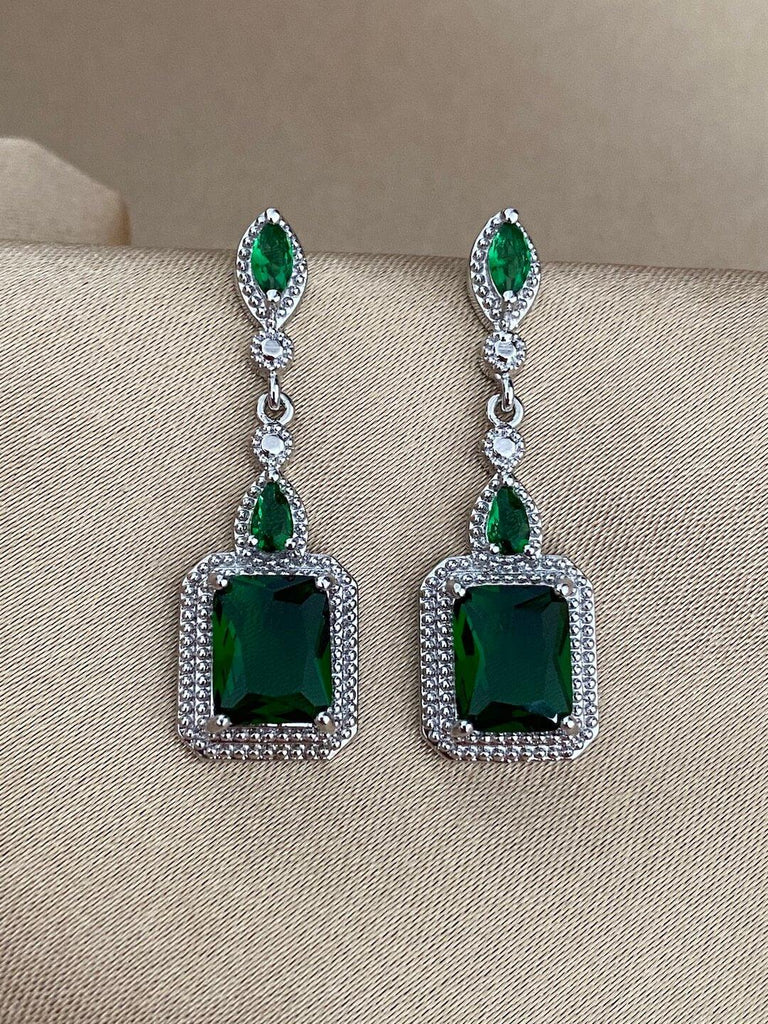 ARIELE SILVER Emerald Crystal Earrings - Saint Luca Jewelry