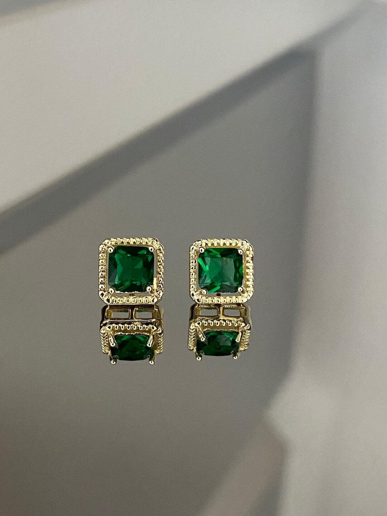 CHRISTELLE GOLD Emerald Crystal Stud Earrings - Saint Luca Jewelry