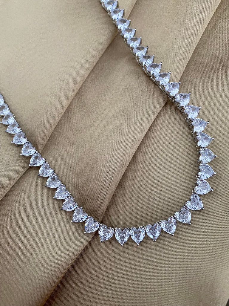MON TRESOR Silver Heart Crystal Necklace - Saint Luca Jewelry
