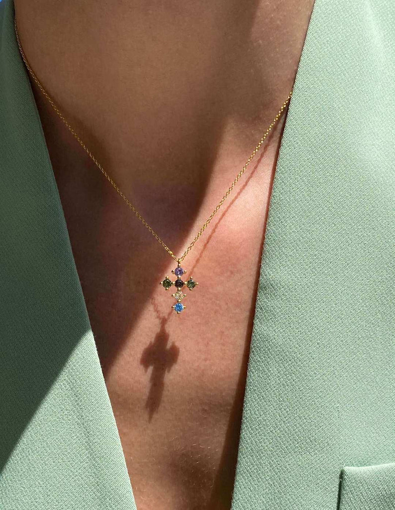 18K FAIRYDUST de Symphony Couture Gold Crystal Cross Necklace - Saint Luca Jewelry