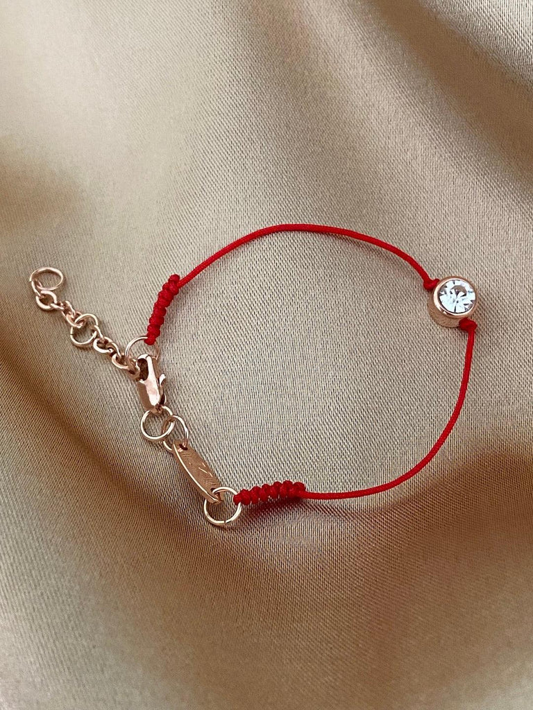 SAFETY DE ESSENTIAL SCARLET DIAMONTE Rose Gold With Red String Crystal Charm Bracelet - Saint Luca Jewelry