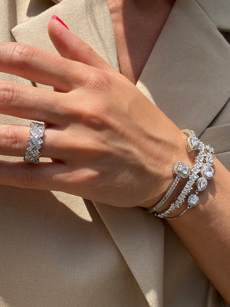 AGNES SILVER Crystal Adjustable Bracelet - Saint Luca Jewelry