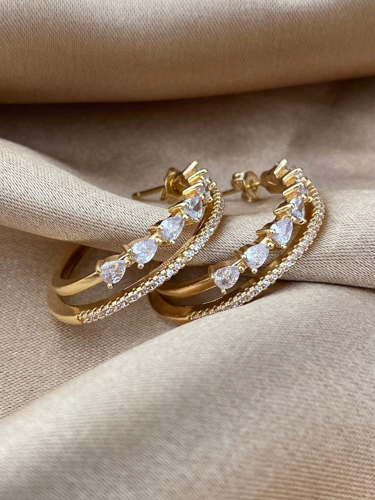 VOGUE de DIAMONDS CRUSH Gold Crystal Double Hoops - Saint Luca Jewelry