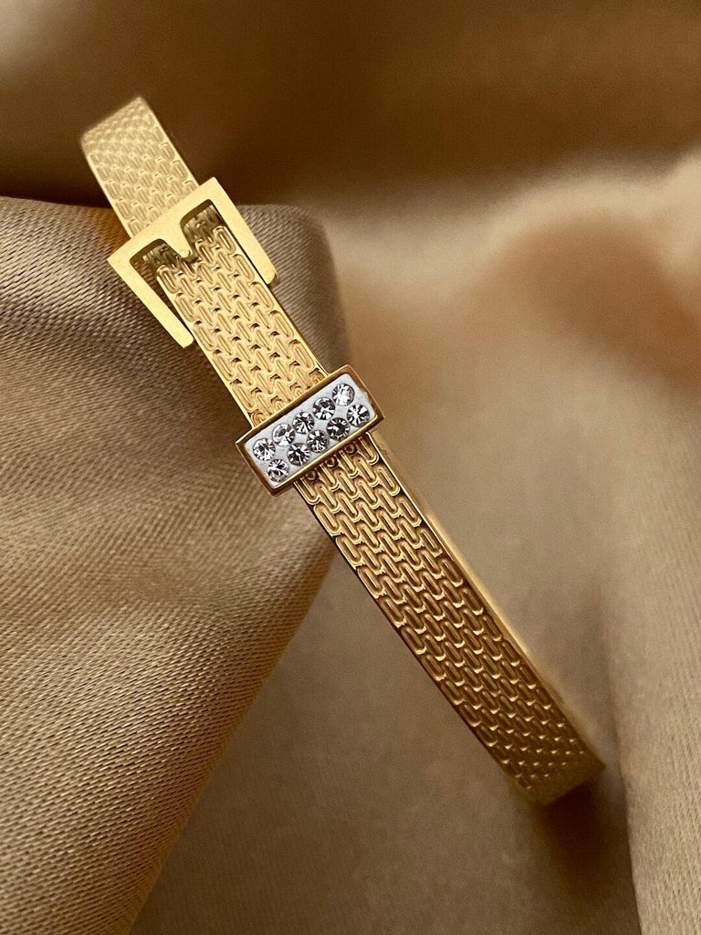 FORTUNE GOLD Diamante Cuff Bangle - Saint Luca Jewelry