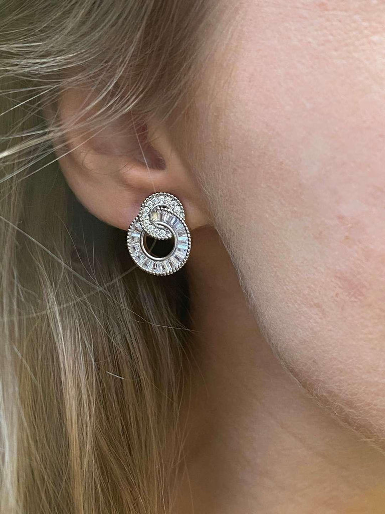 TIFFANY SILVER Diamante Circle Stud Earrings - Saint Luca Jewelry