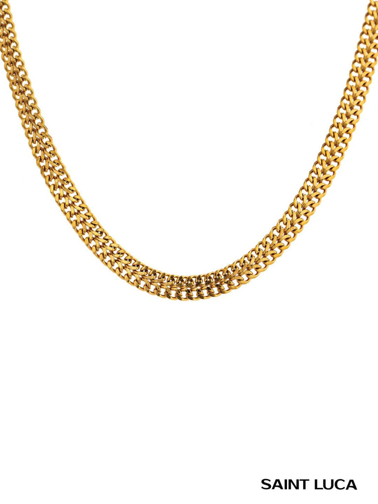 18K ASTERIAE de Symphony Couture Gold Double Layer Flat Chain Necklace - Saint Luca Jewelry