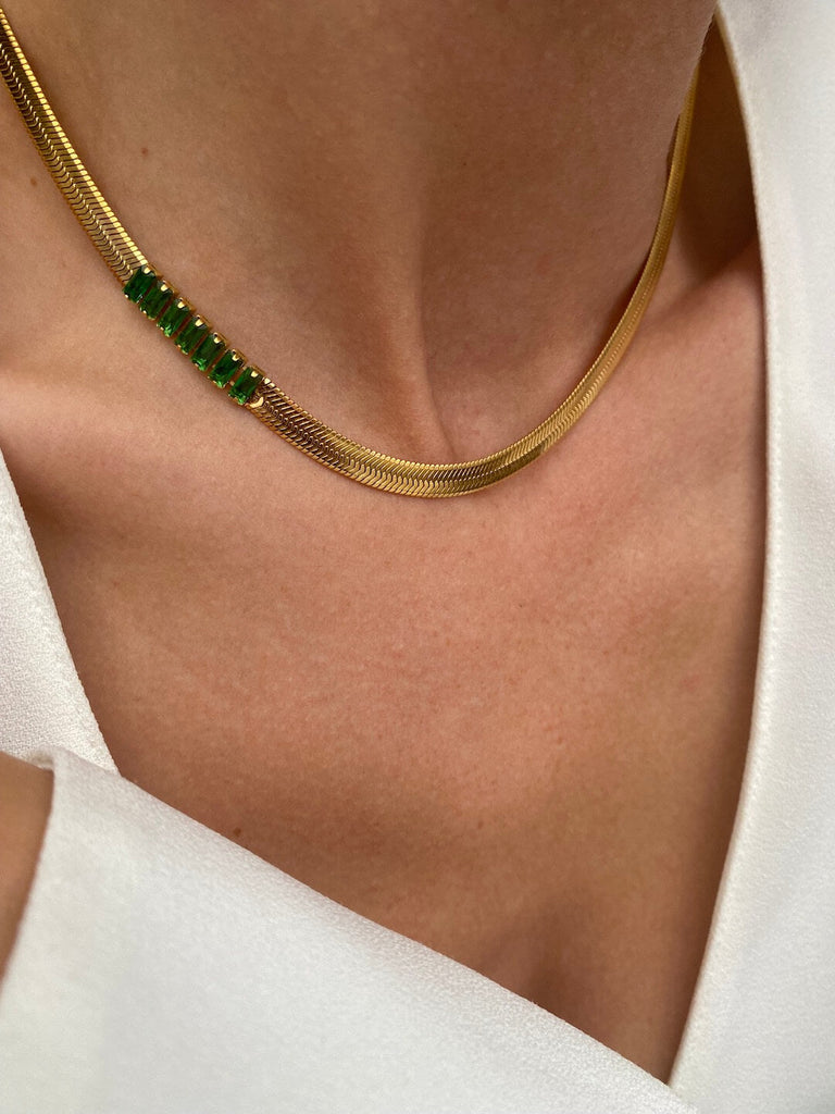 FELICE GOLD Snake Emerald Crystal Choker Chain - Saint Luca Jewelry