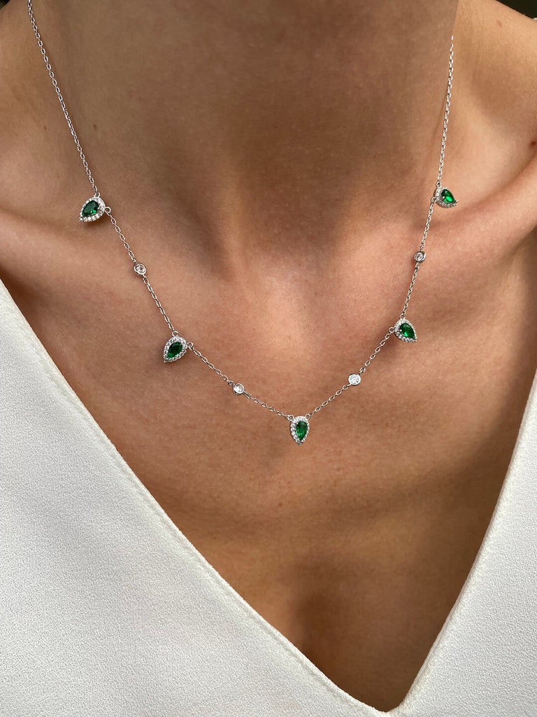 NOVA SILVER Emerald Drops Choker Necklace - Saint Luca Jewelry