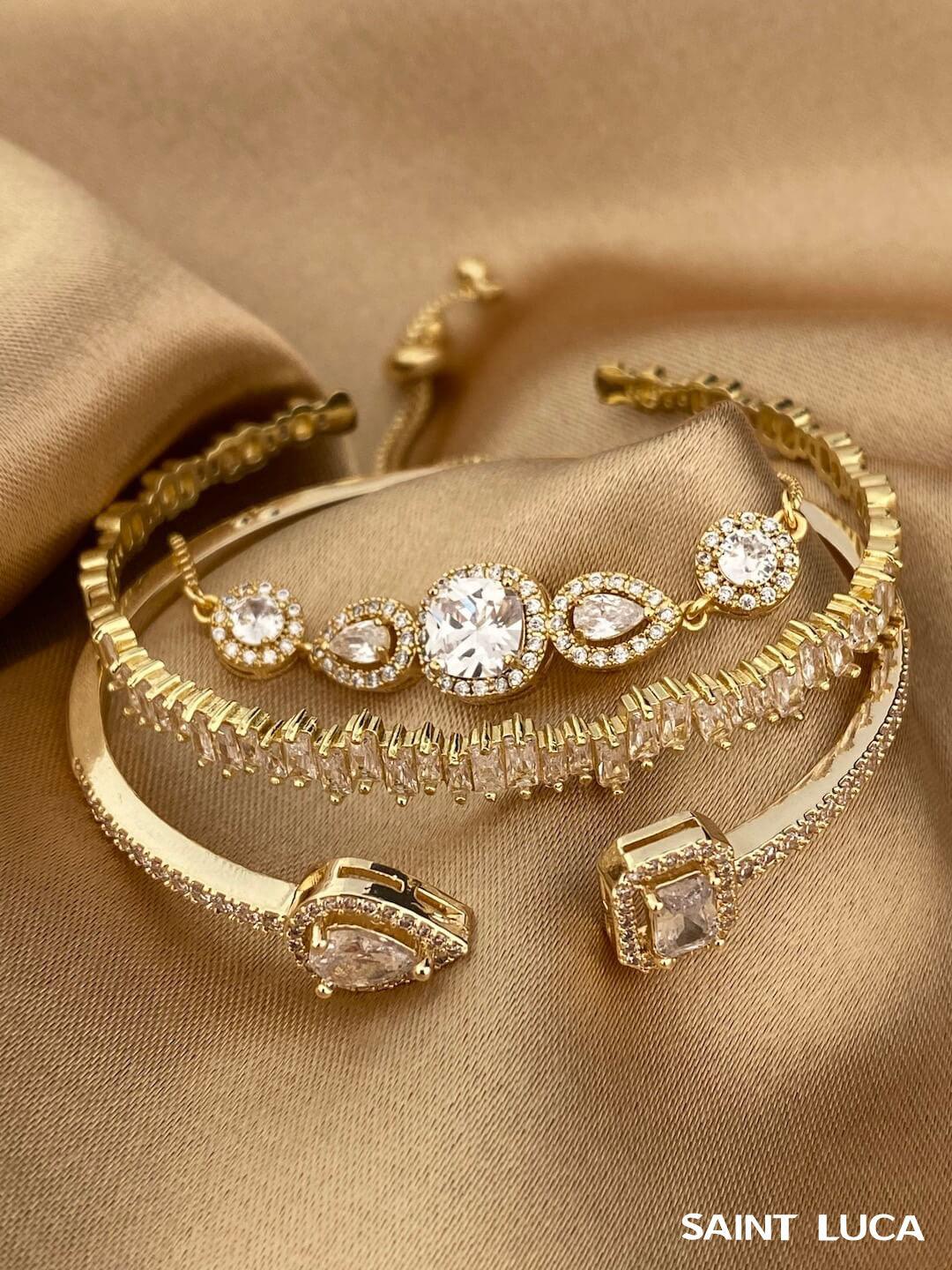Saint Luca Pave Diamante Triple Gold Set - Saint Luca Jewelry