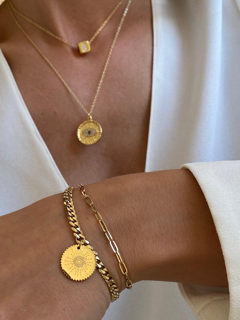 GREATNESS de ESSENTIAL Gold Evil Eye Charm Bracelet - Saint Luca Jewelry