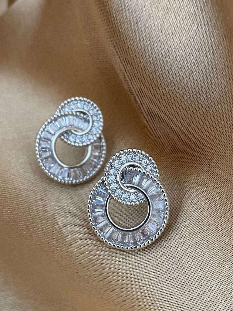 TIFFANY SILVER Diamante Circle Stud Earrings - Saint Luca Jewelry