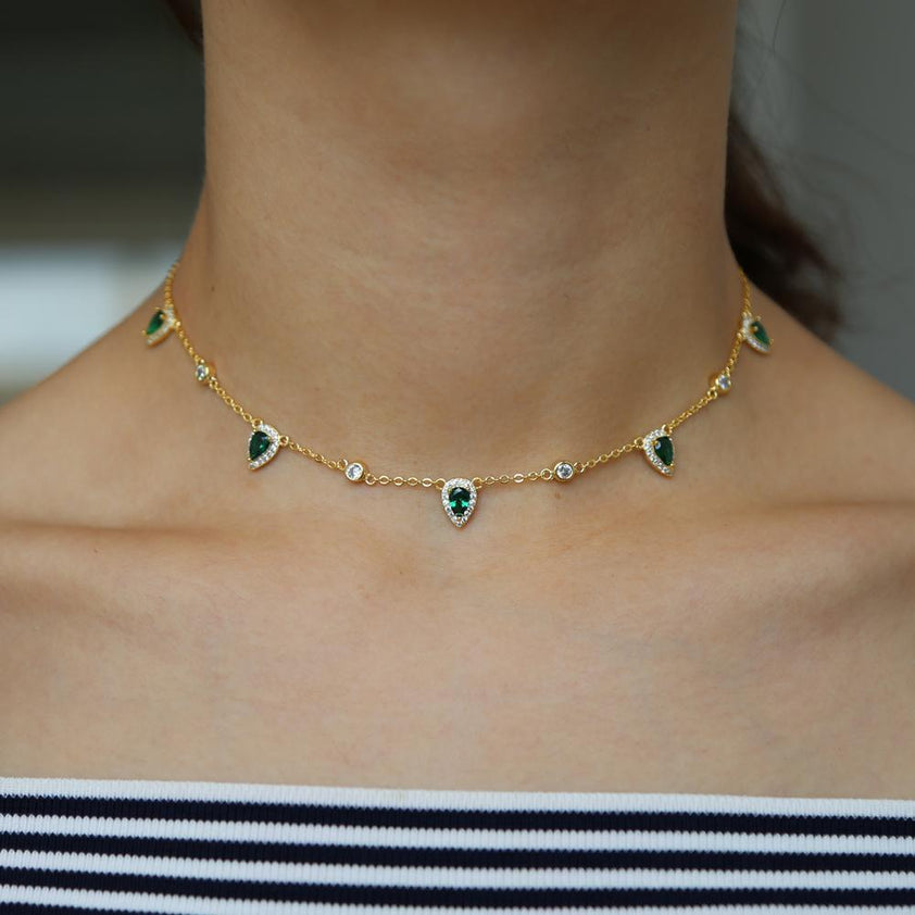 Gold polish kundan, ruby & emerald choker with pearl bunch & jade bead –  House of Taamara