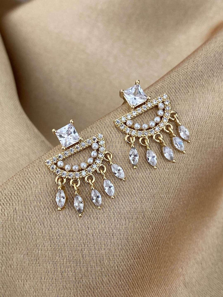 MIRABELLE GOLD Crystal Earrings With Pearls - Saint Luca Jewelry