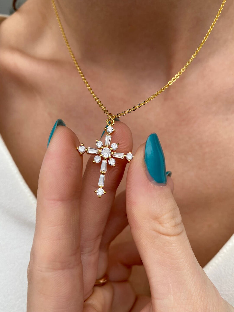 MASSARO Gold Crystal Cross Necklace - Saint Luca Jewelry