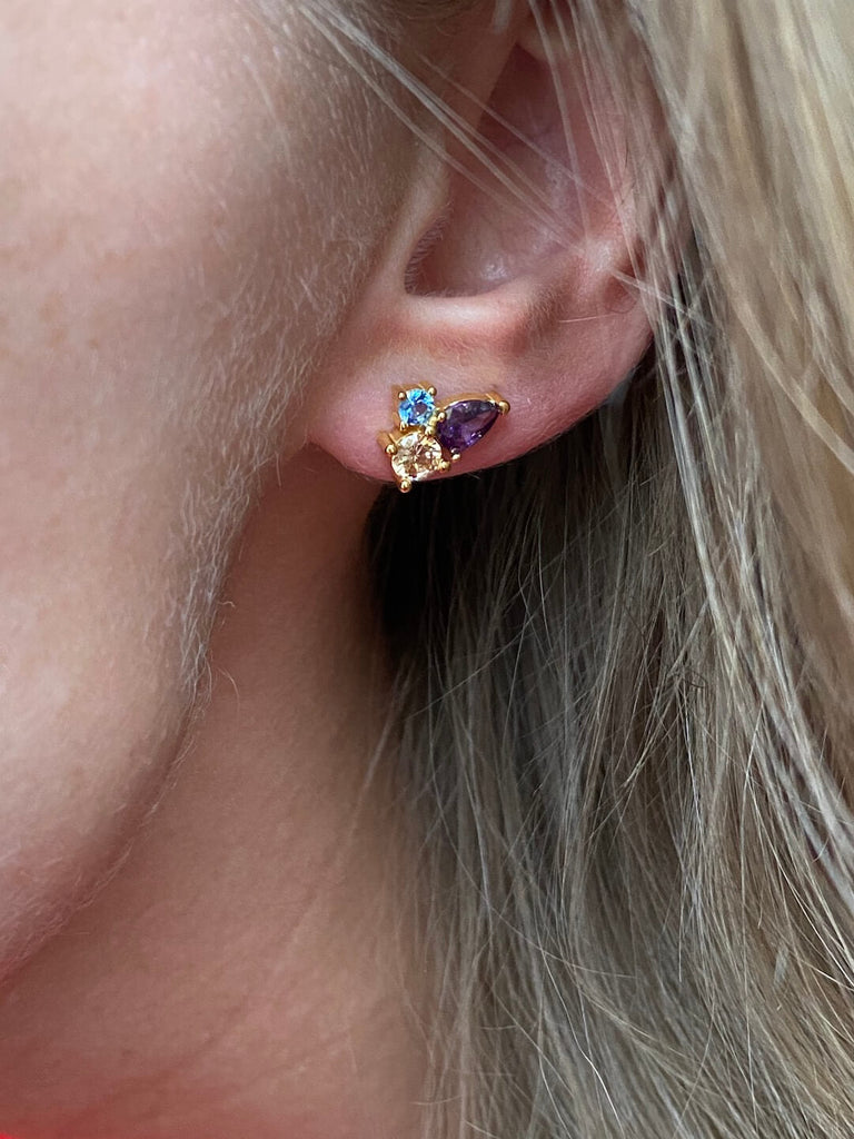 18K COCCINELLE de Symphony Couture Crystal Gold Stud Earrings - Saint Luca Jewelry