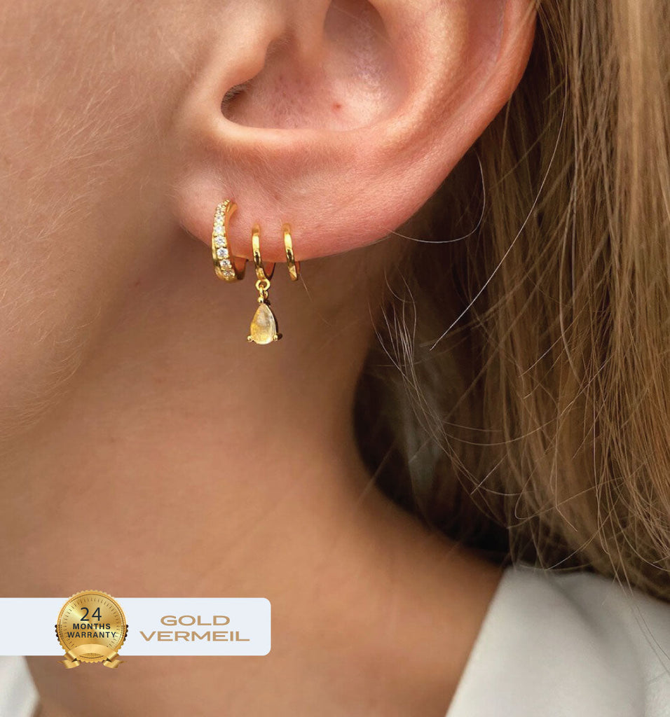 18K DONNE de Symphony Couture Gold Crystal Triple Hoops - Saint Luca Jewelry