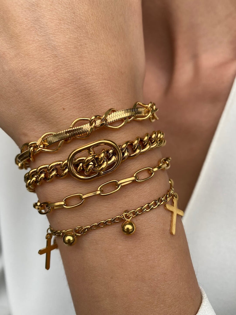 LIVE OUT LOUD TRIPLE GOLD STAINLESS STEEL BRACELETS SET - Saint Luca Jewelry