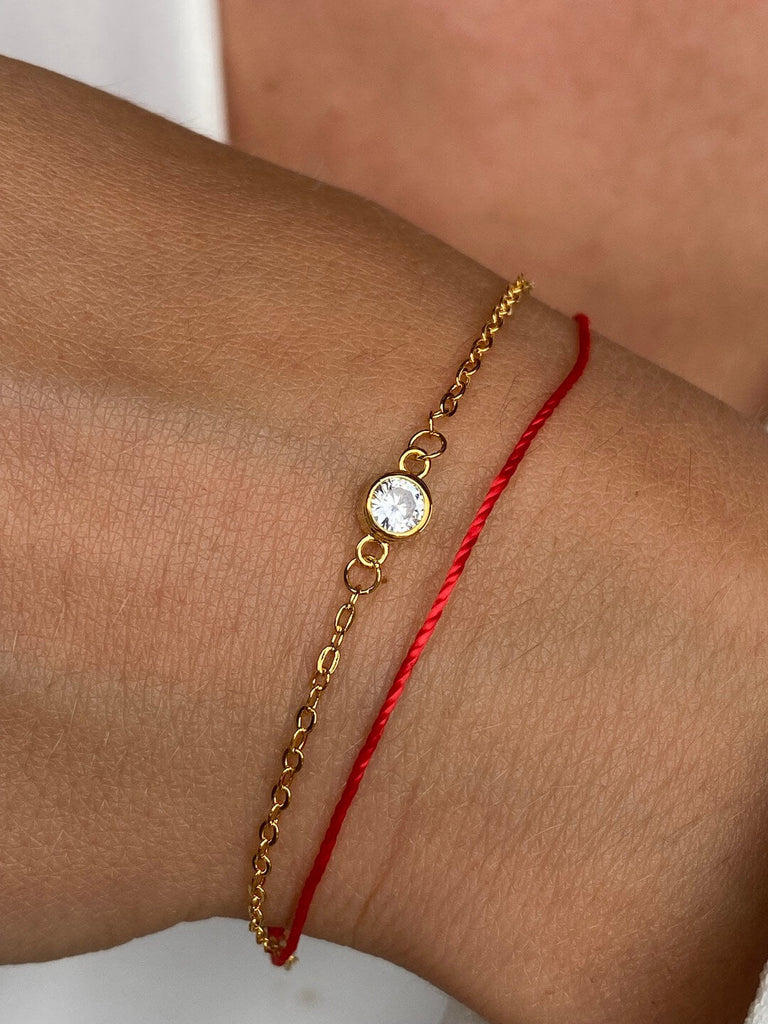 MARY de ESSENTIAL SCARLET DIAMONTE Gold With Red String Crystal Charm Bracelet - Saint Luca Jewelry
