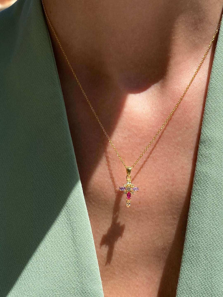 18K MYSTIQUE de Symphony Couture Gold Dangle Cross Necklace - Saint Luca Jewelry