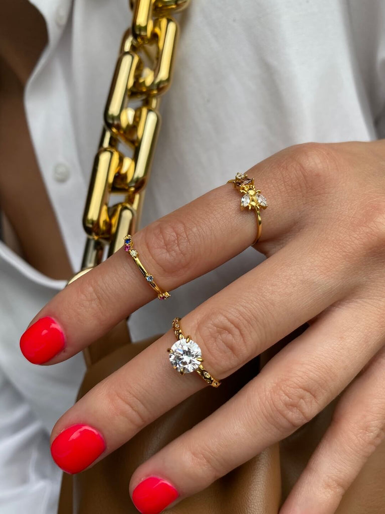 18K SAPPHIRE de MAXIMALISTE DIAMANTE Gold Crystal Ring - Saint Luca Jewelry
