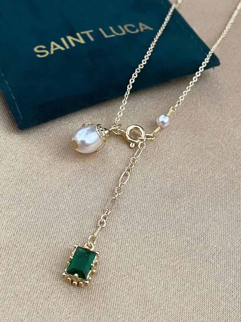 CLAUDIA Emerald With Pearl Pendant Necklace - Saint Luca Jewelry
