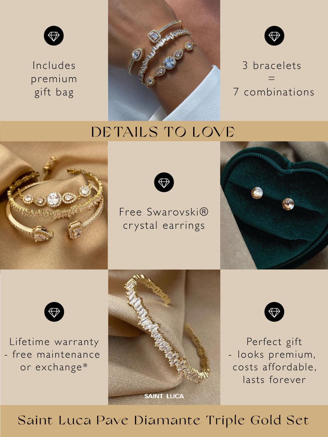 Saint Luca Pave Diamante Triple Gold Set - Saint Luca Jewelry
