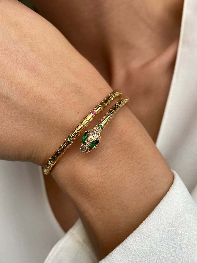 FERGIE GOLD Snake Crystal Cuff - Saint Luca Jewelry