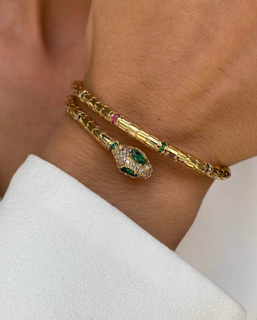 FERGIE GOLD Snake Crystal Cuff - Saint Luca Jewelry