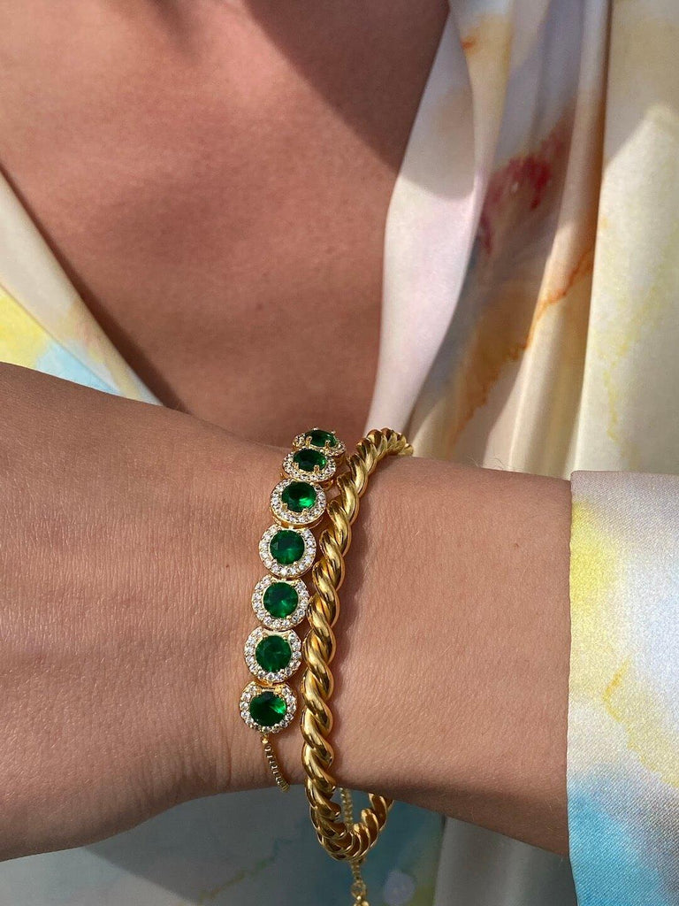 LA GAIETE de DIAMONDS CRUSH Gold Emerald Crystal Adjustable Bracelet - Saint Luca Jewelry
