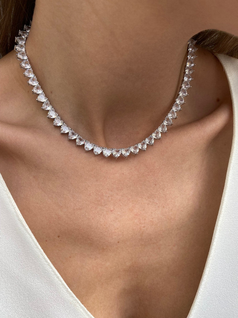 MON TRESOR Silver Heart Crystal Necklace - Saint Luca Jewelry