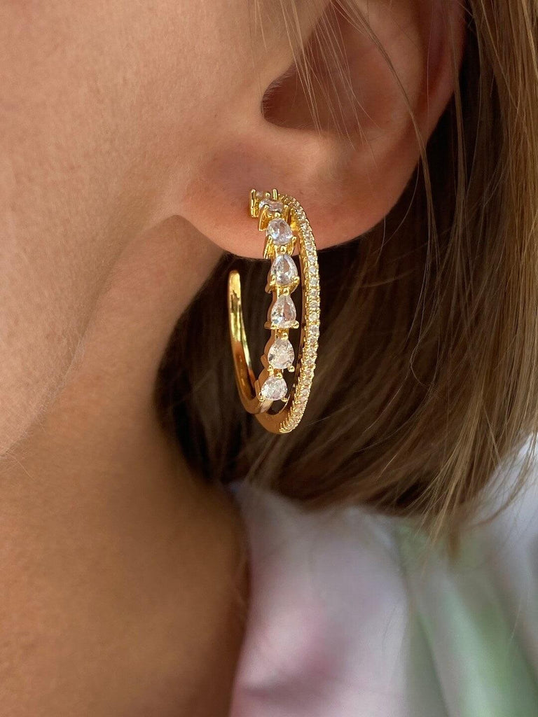 VOGUE de DIAMONDS CRUSH Gold Crystal Double Hoops - Saint Luca Jewelry